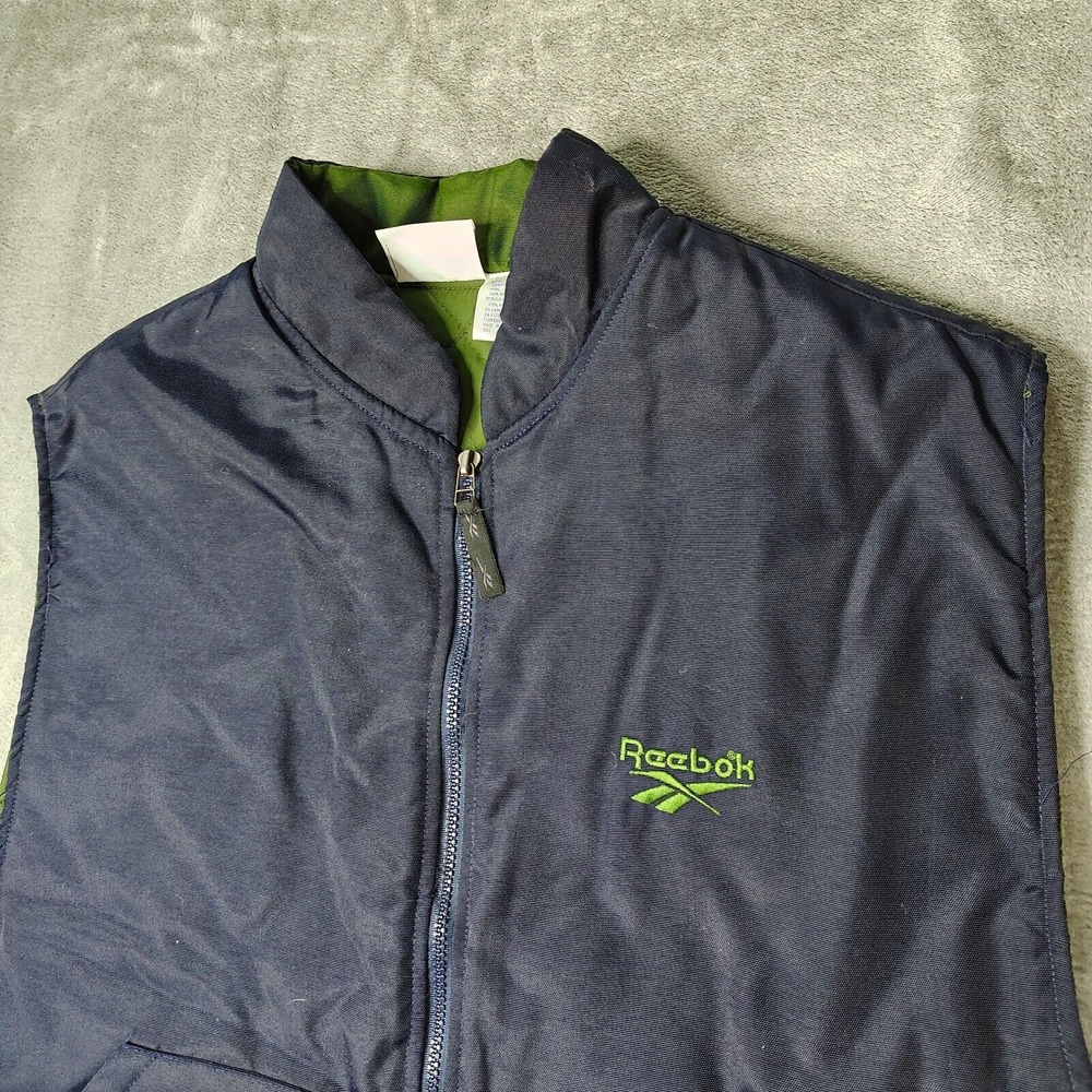 Vintage Reebok Vest Mens Large Blue Full Zip Quilted Lined Snap Pockets Loose - Picture 13 of 16
